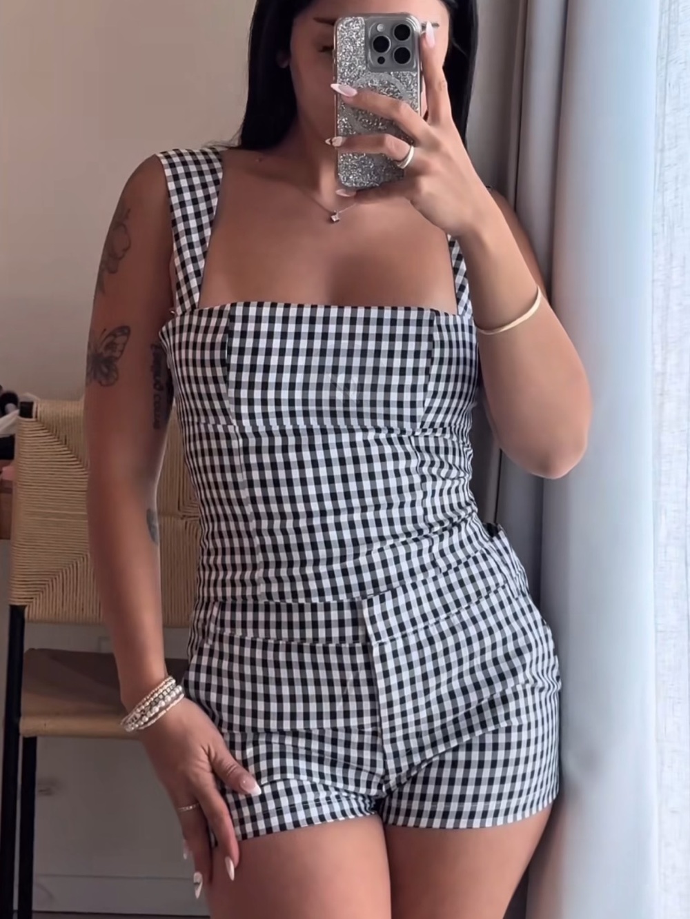Peppermayo Black & White Gingham Square-Neck 2 piece shorts set